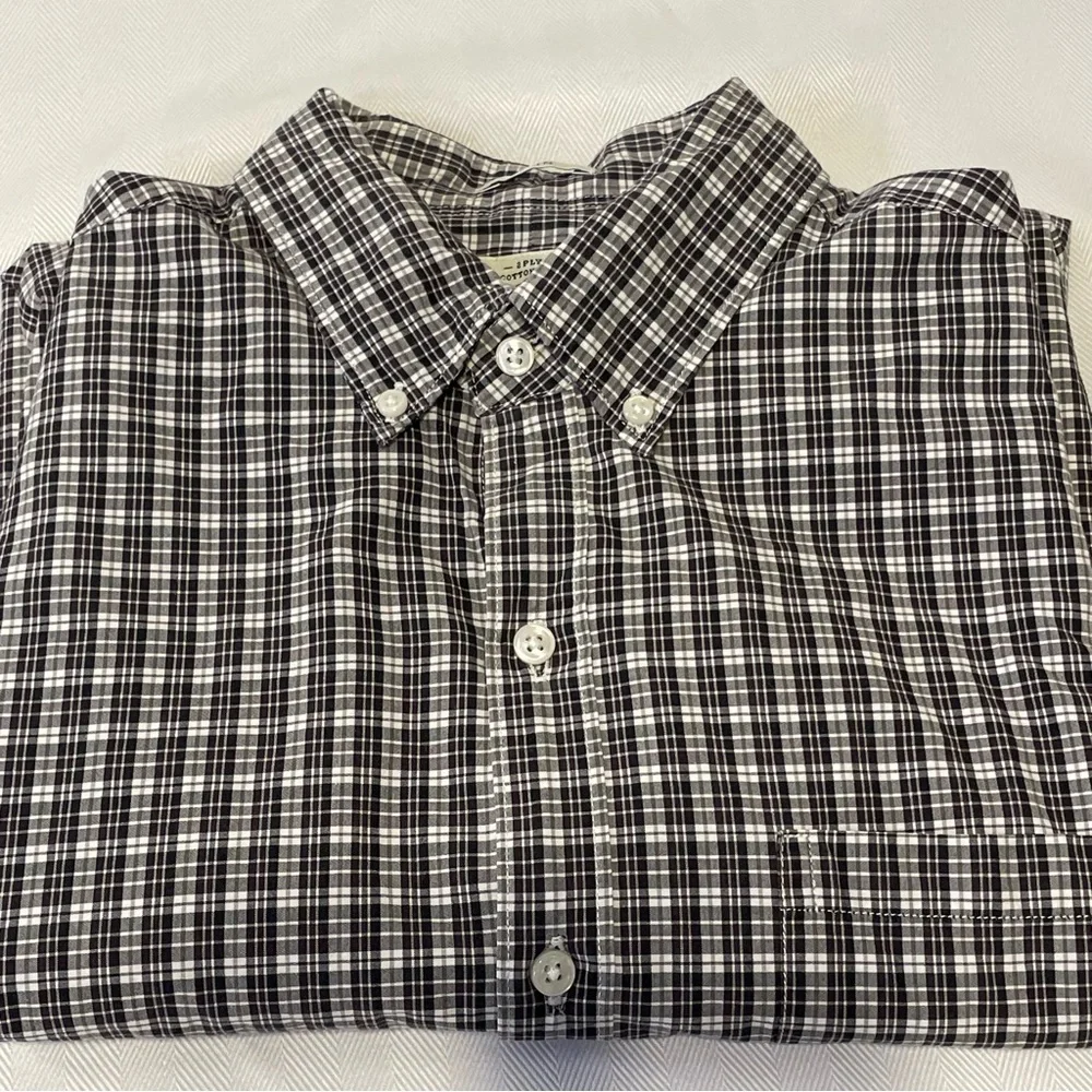 J. Crew Men's Deep Plum and Gray Plaid Shirt Size M Slim 100% Cotton